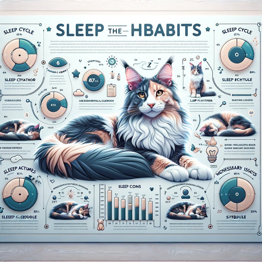 Infographic illustrating Maine Coon Cats sleep habits, cycle, patterns, schedule, requirements, duration, and potential sleep issues for a comprehensive understanding of their sleep behavior.
